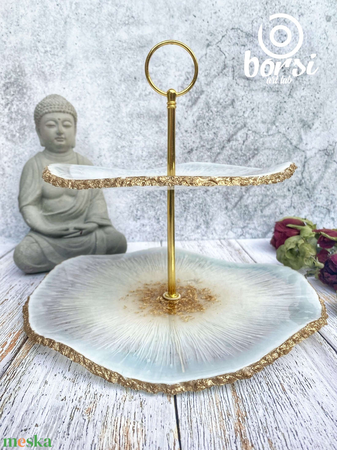 Műgyanta geóda 2emletes sütemény tálaló állvány, hajlított - otthon & életmód - konyhafelszerelés, tálalás - tálalás - kínálótál - Meska.hu