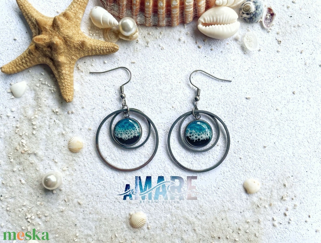 aMare� epoxigyanta lógós fülbevaló, tengerpart, hullám, nyár - ékszer - fülbevaló - lógós kerek fülbevaló - Meska.hu