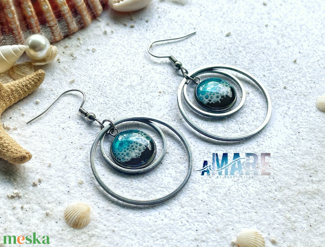 aMare� epoxigyanta lógós fülbevaló, tengerpart, hullám, nyár - ékszer - fülbevaló - lógós kerek fülbevaló - Meska.hu