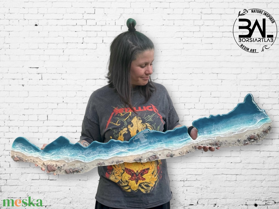 Műgyanta Balaton falikép 120 cm, balatoni homokkal, kagylókkal, kövekkel - otthon & életmód - dekoráció - kép & falikép - 3d képek - Meska.hu