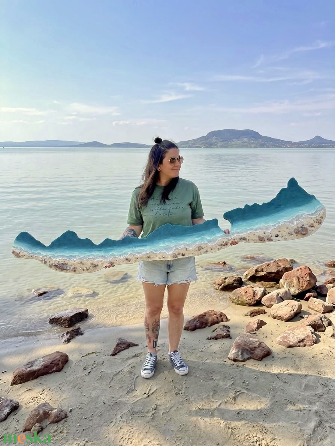 Műgyanta Balaton falikép 200 cm, balatoni homokkal, kagylókkal, kövekkel - otthon & életmód - dekoráció - kép & falikép - 3d képek - Meska.hu