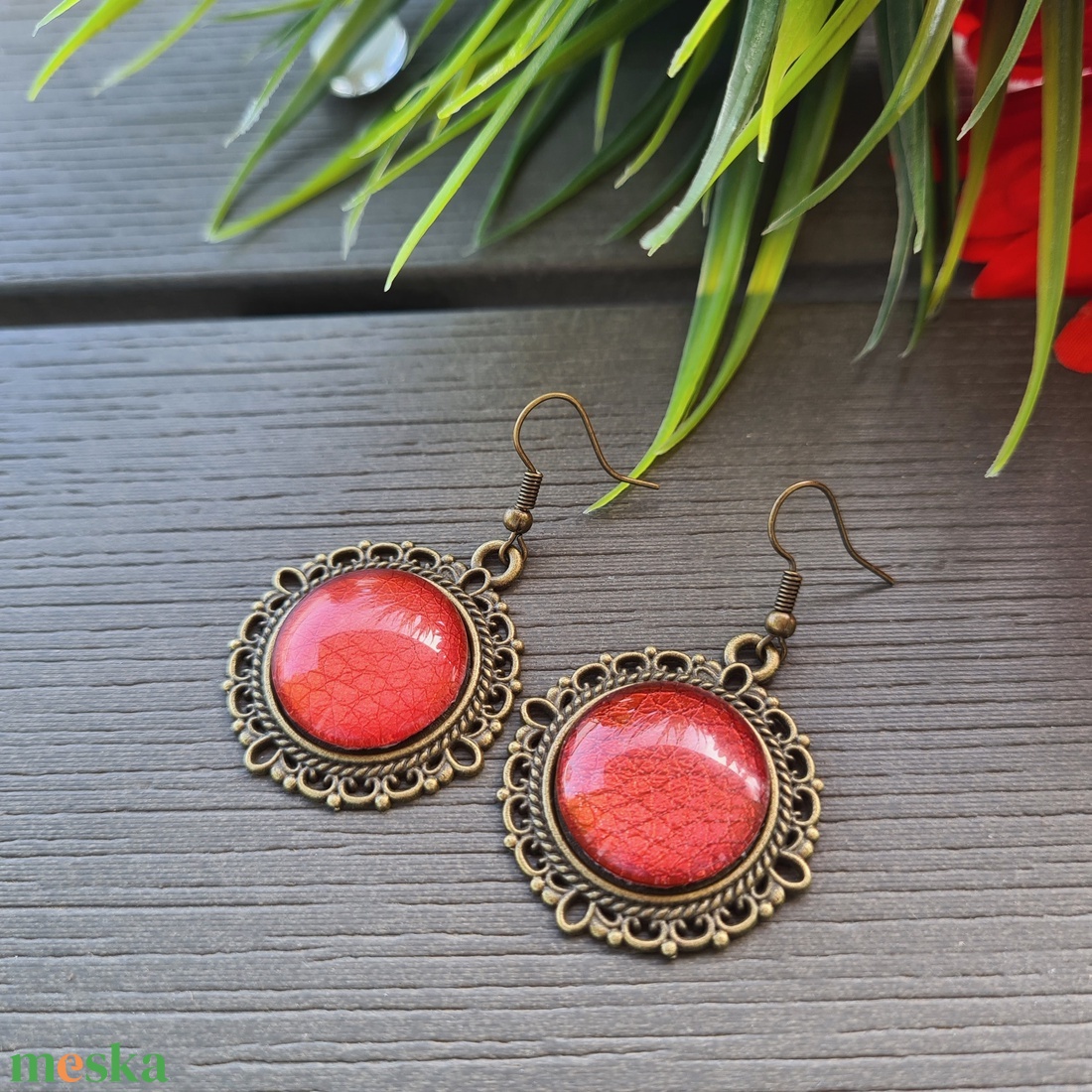 Vintage metál tégla - bronz lógós fülbevaló - ékszer - fülbevaló - lógó fülbevaló - Meska.hu