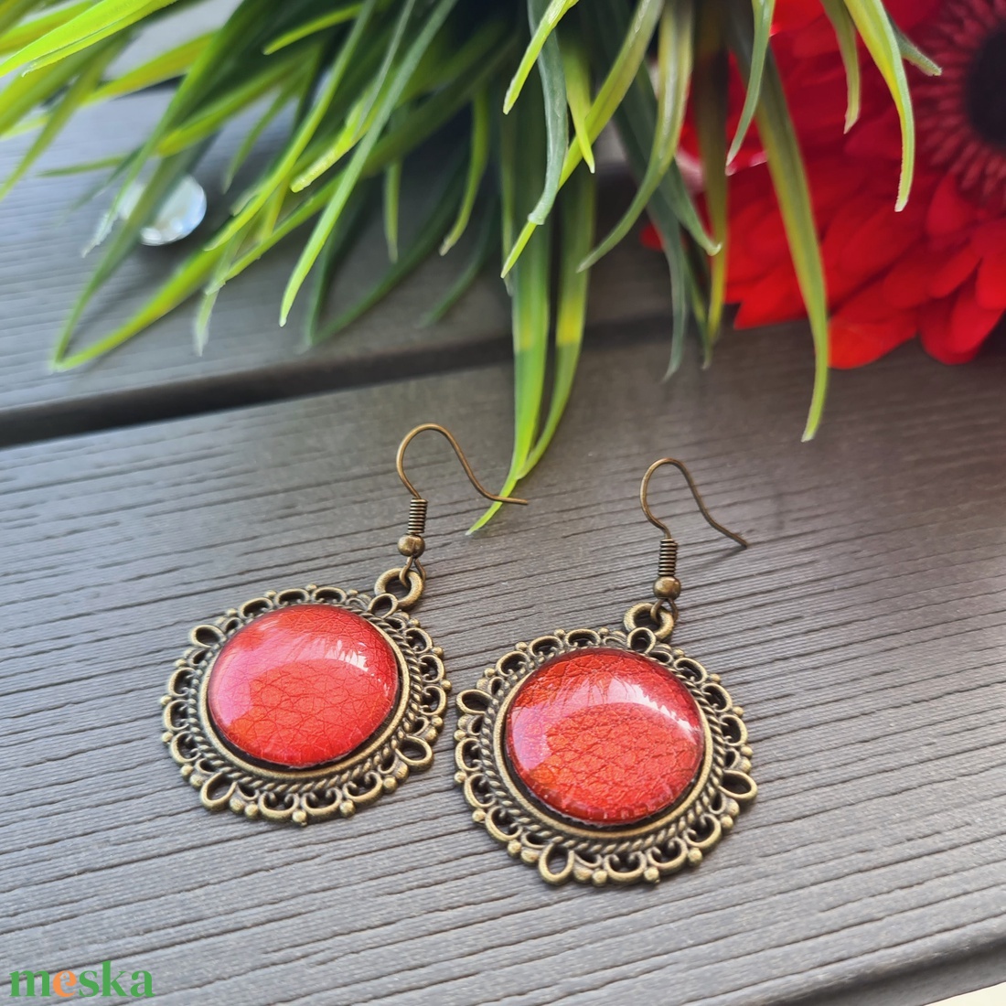 Vintage metál tégla - bronz lógós fülbevaló - ékszer - fülbevaló - lógó fülbevaló - Meska.hu