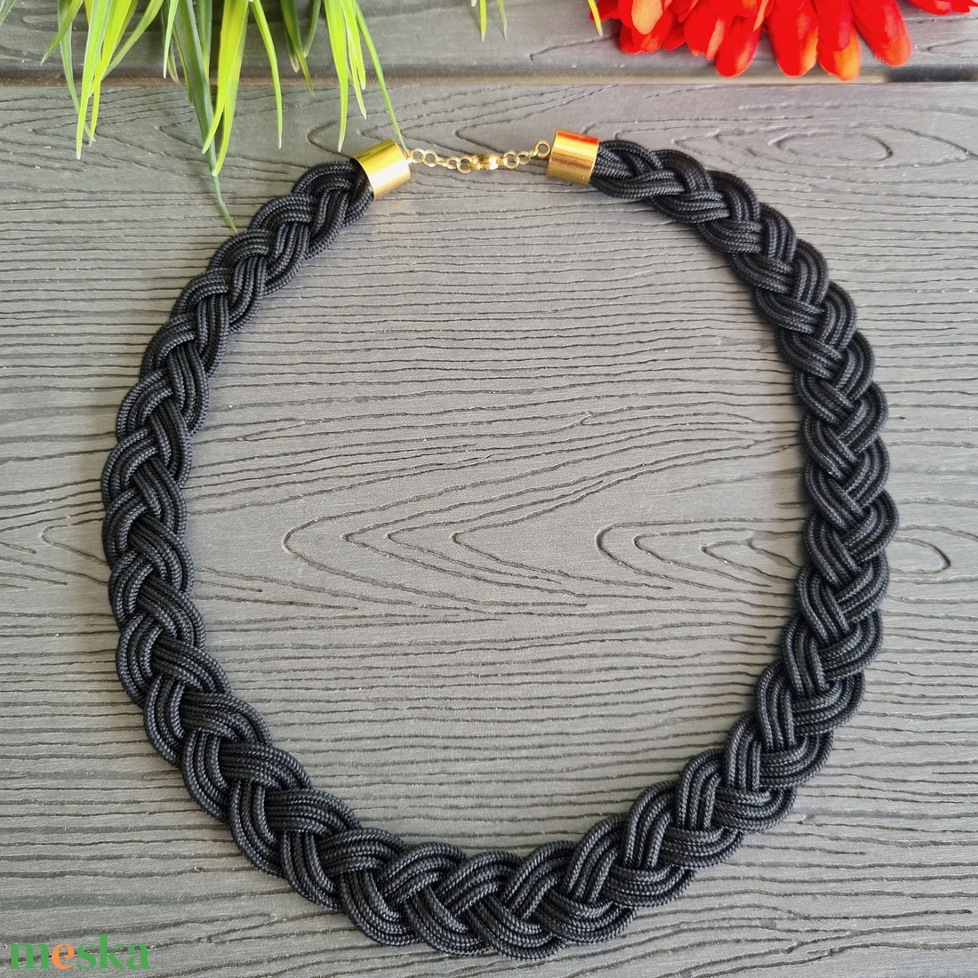 Fekete paracord fonott nyaklánc - ékszer - nyaklánc - medál nélküli nyaklánc - Meska.hu