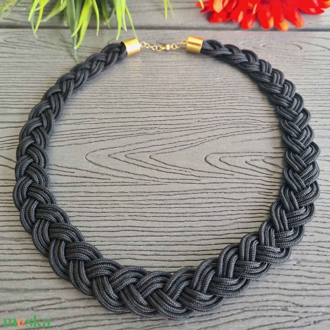 Fekete paracord fonott nyaklánc - ékszer - nyaklánc - medál nélküli nyaklánc - Meska.hu