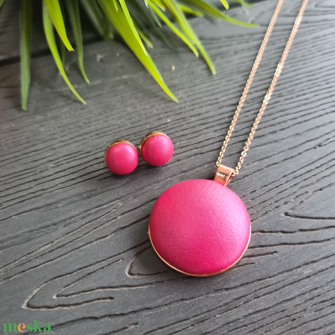 Metál pink - rosegold  fülbevaló és nyaklánc szett - ékszer - ékszerszett - Meska.hu