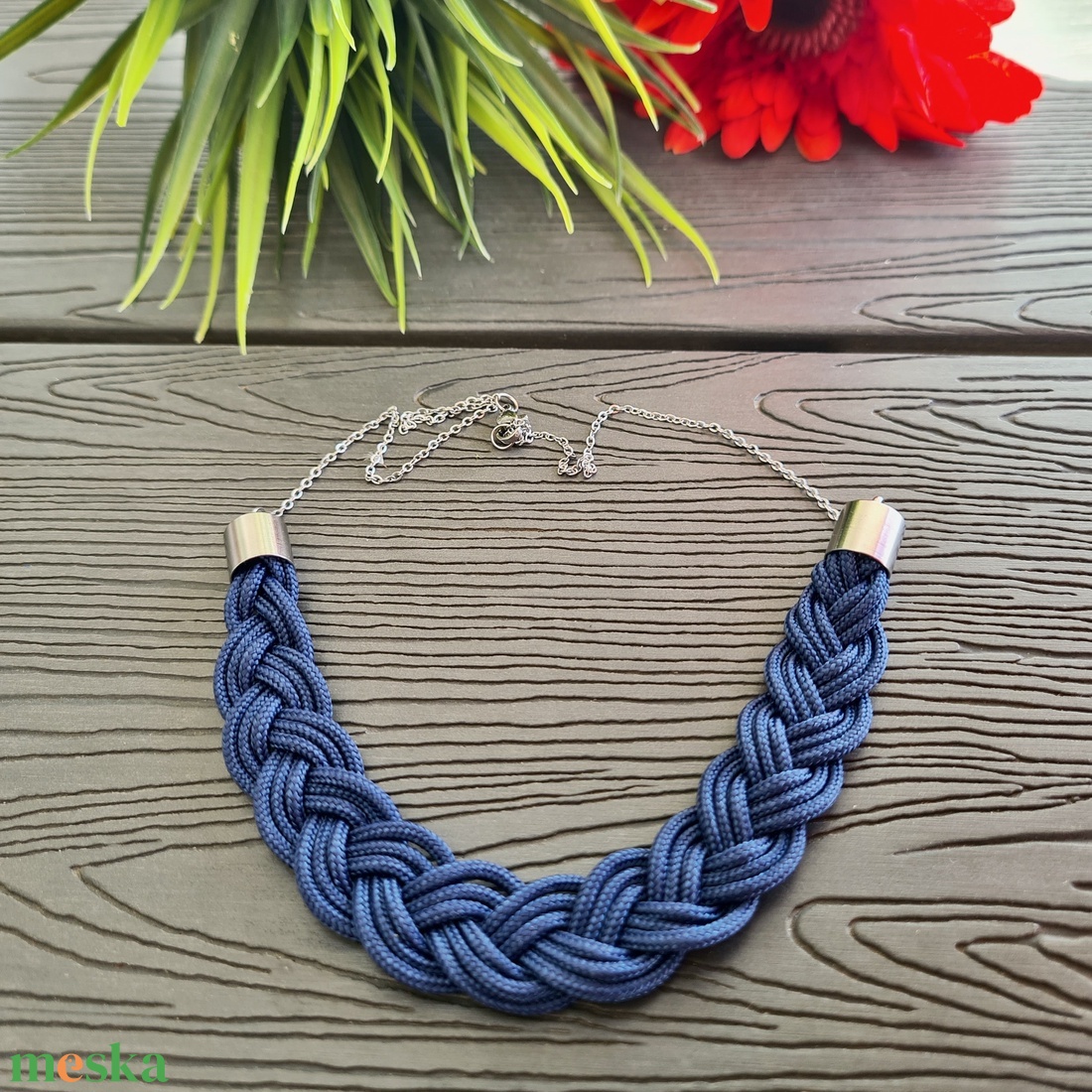 Navy kék - ezüst fonott paracord nyaklánc nemesacél lánccal - ékszer - nyaklánc - medál nélküli nyaklánc - Meska.hu Navy kék - ezüst fonott paracord nyaklánc nemesacél lánccal - ékszer - nyaklánc - medál nélküli nyaklánc - Meska.hu