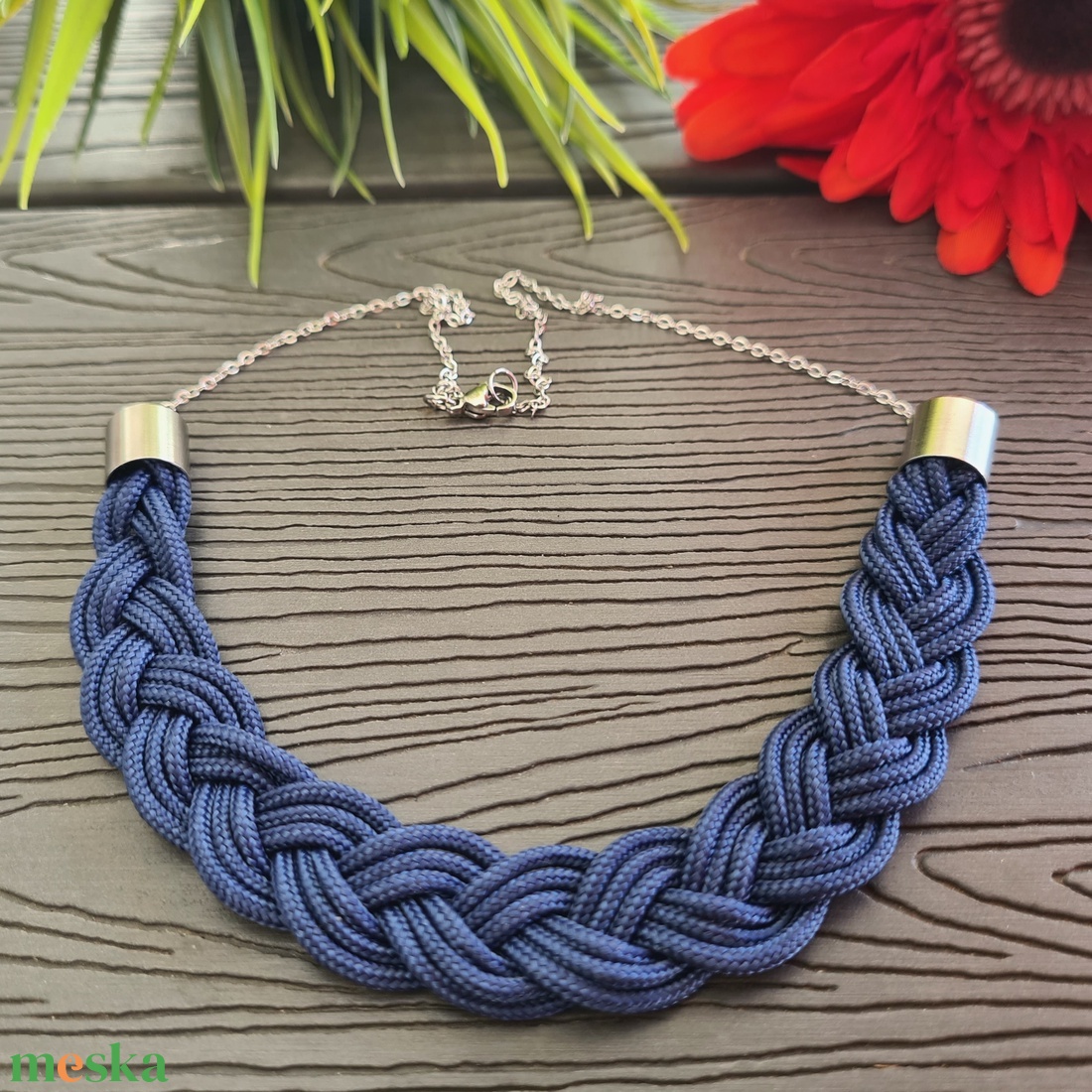 Navy kék - ezüst fonott paracord nyaklánc nemesacél lánccal - ékszer - nyaklánc - medál nélküli nyaklánc - Meska.hu Navy kék - ezüst fonott paracord nyaklánc nemesacél lánccal - ékszer - nyaklánc - medál nélküli nyaklánc - Meska.hu
