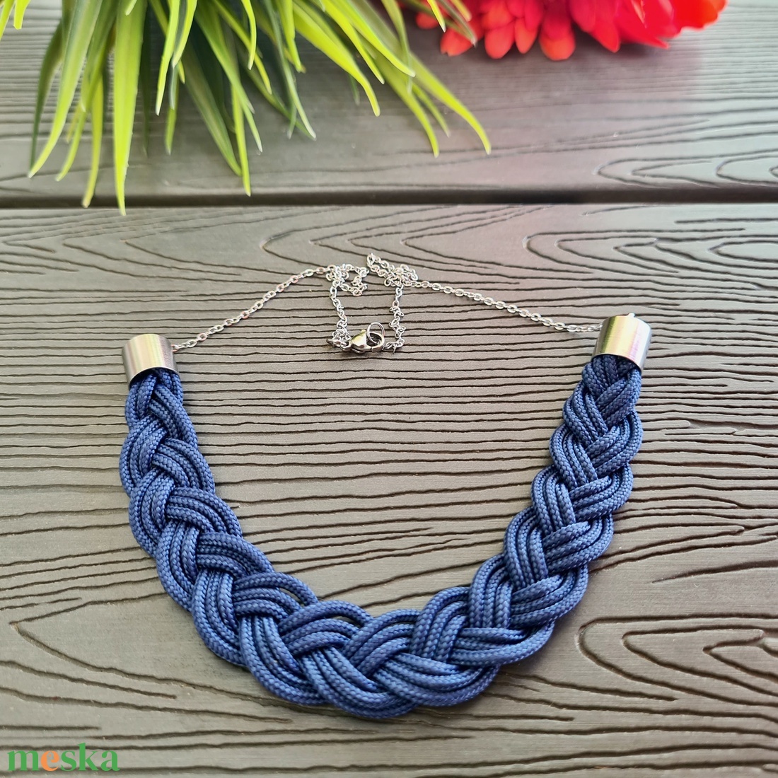 Navy kék - ezüst fonott paracord nyaklánc nemesacél lánccal - ékszer - nyaklánc - medál nélküli nyaklánc - Meska.hu Navy kék - ezüst fonott paracord nyaklánc nemesacél lánccal - ékszer - nyaklánc - medál nélküli nyaklánc - Meska.hu