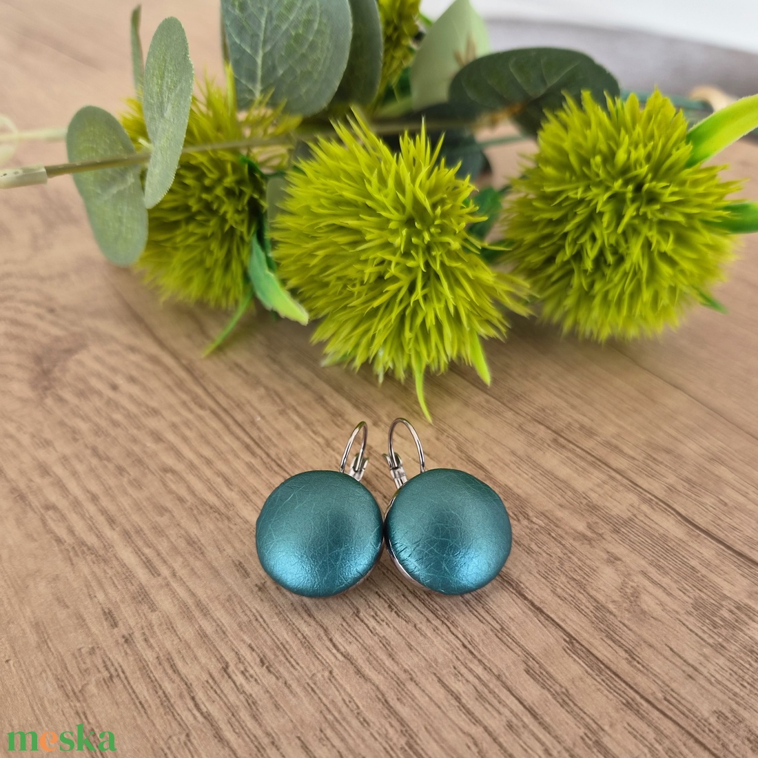 Metál zöld - ezüst franciakapcsos fülbevaló - ékszer - fülbevaló - lógó fülbevaló - Meska.hu