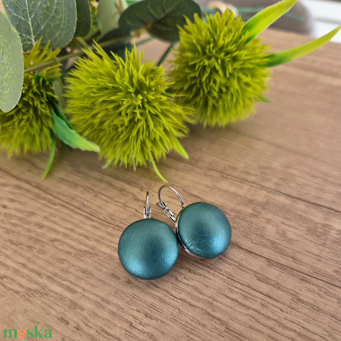 Metál zöld - ezüst franciakapcsos fülbevaló - ékszer - fülbevaló - lógó fülbevaló - Meska.hu