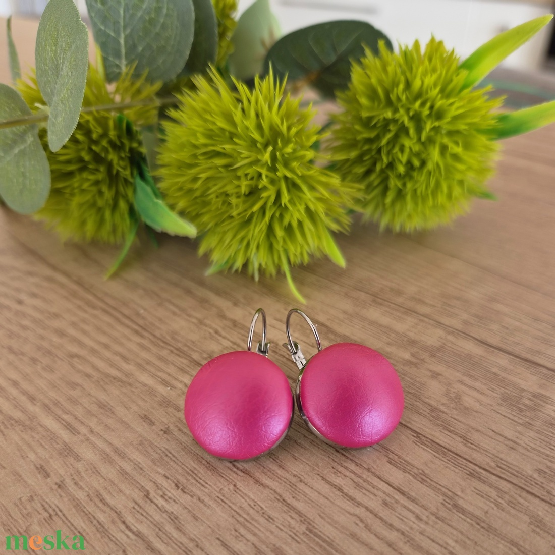 Metál pink - ezüst franciakapcsos fülbevaló - ékszer - fülbevaló - lógó fülbevaló - Meska.hu