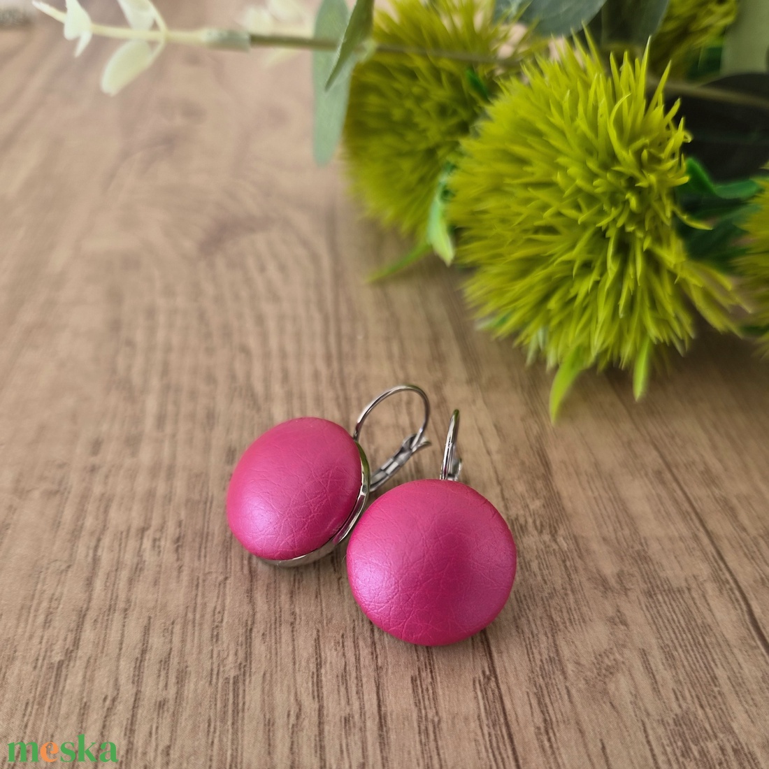 Metál pink - ezüst franciakapcsos fülbevaló - ékszer - fülbevaló - lógó fülbevaló - Meska.hu