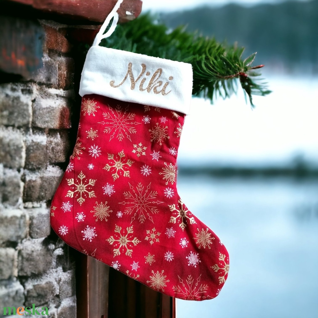 Névre szóló mikulás csizma, piros-fehér-arany színben - karácsony - mikulás - mikulás zsák - Meska.hu