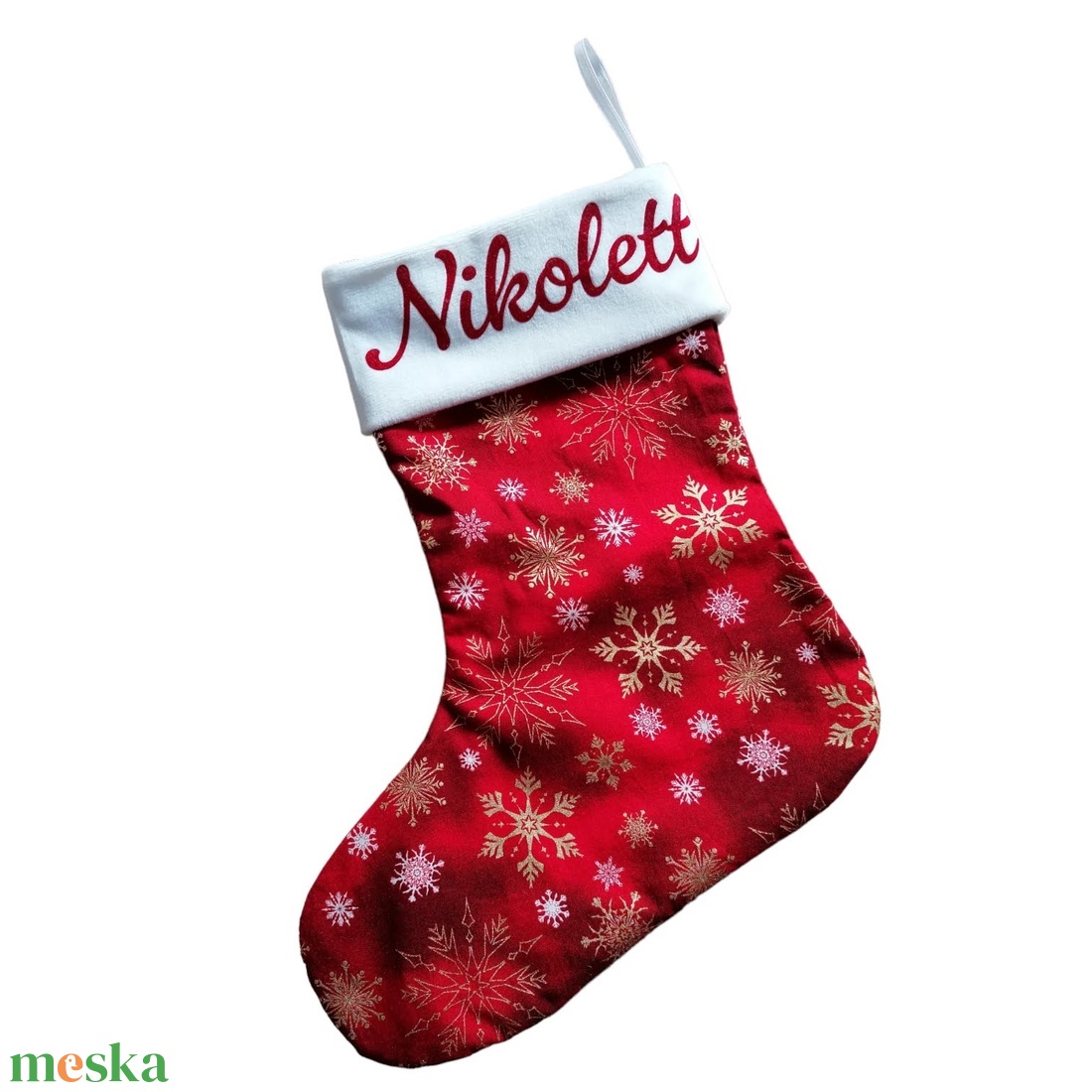 Névre szóló mikulás csizma, piros-fehér-arany színben - karácsony - mikulás - mikulás zsák - Meska.hu