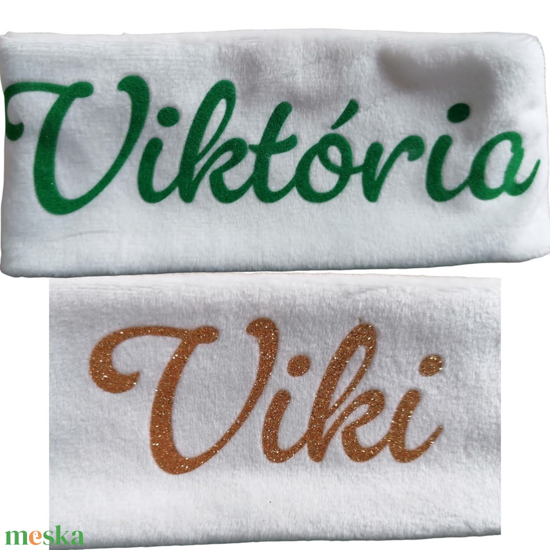 Névre szóló mikulás csizma, zöld-fehér-arany színben - karácsony - mikulás - mikulás zsák - Meska.hu