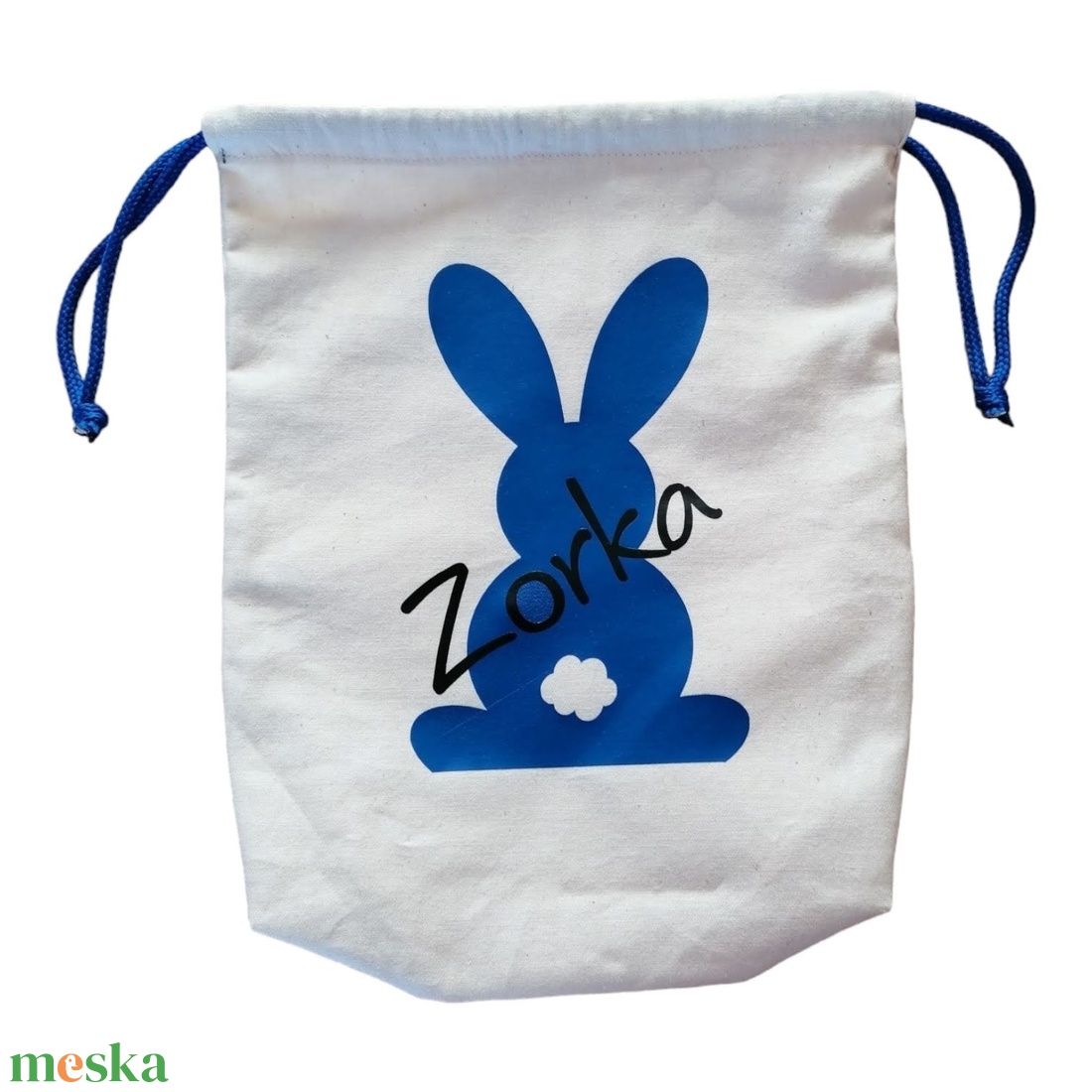 Névre szóló húsvéti zsák, kék nyuszival, zsinórral - otthon & életmód - papír, írószer - ajándékozás kellékei - ajándékzsák, csomagolás - Meska.hu