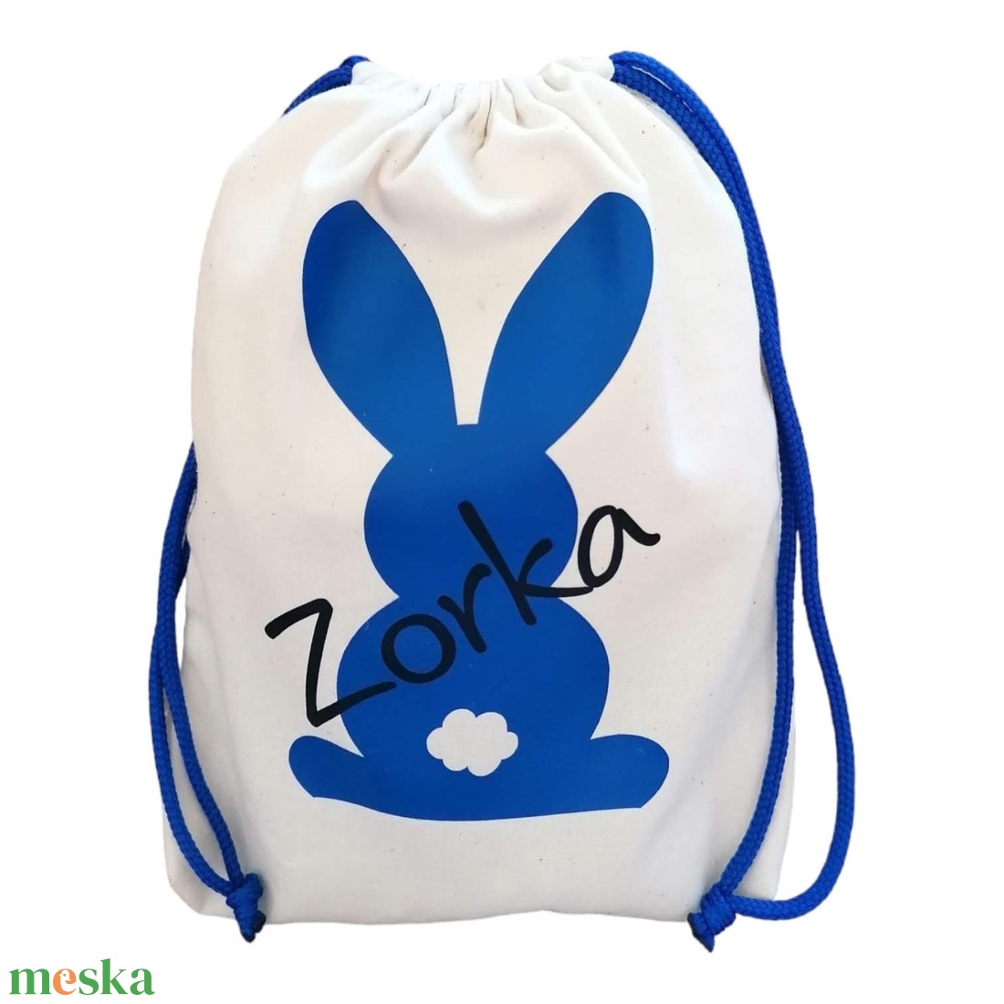 Névre szóló húsvéti zsák, kék nyuszival, zsinórral - otthon & életmód - papír, írószer - ajándékozás kellékei - ajándékzsák, csomagolás - Meska.hu
