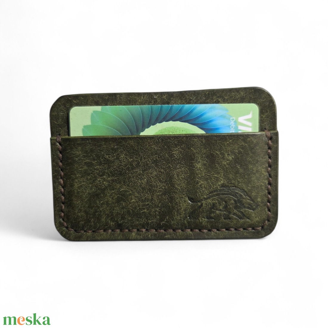 Minimalista bőr kártyatartó Kong - oliva pueblo - táska & tok - pénztárca & más tok - pénztárca - férfi pénztárca - Meska.hu