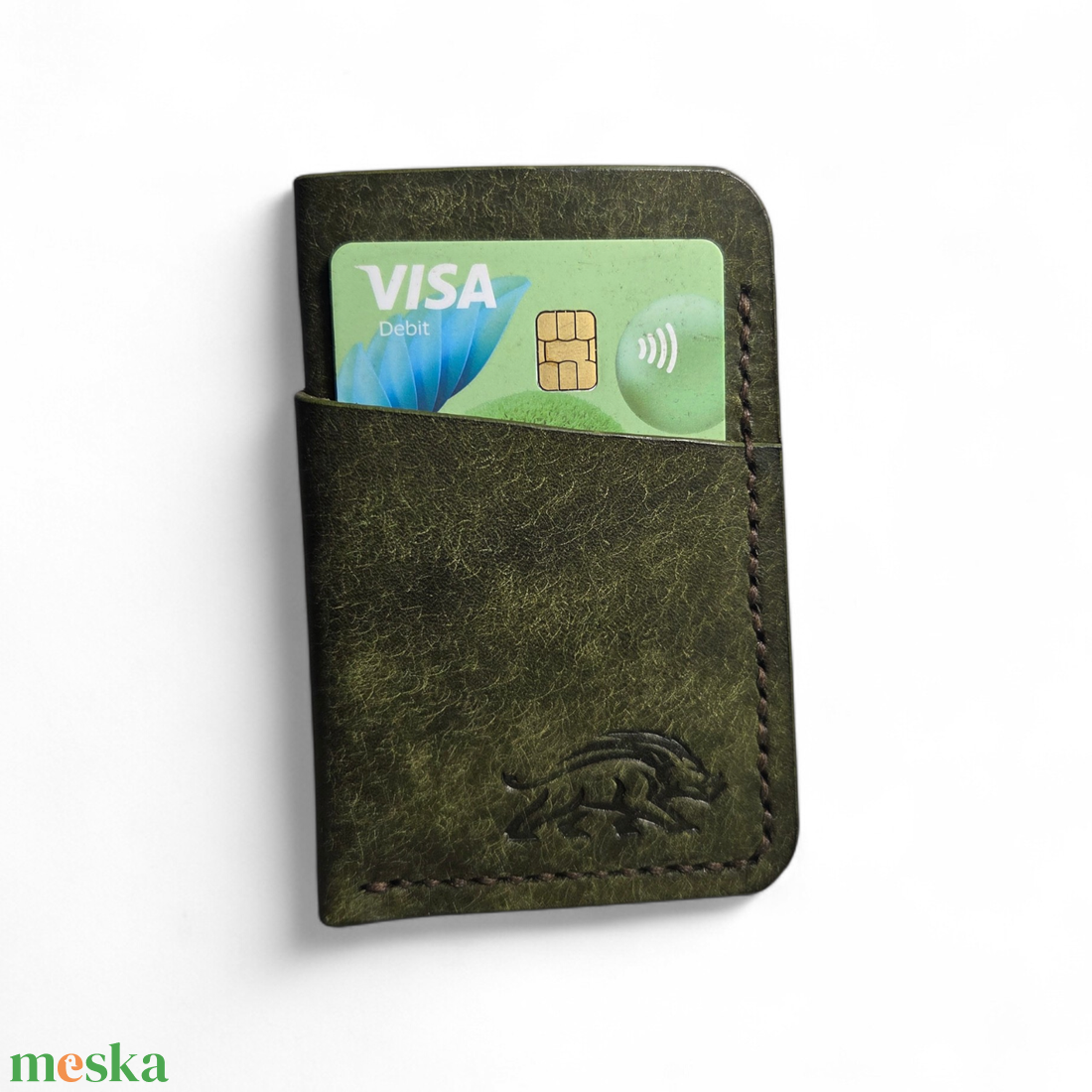 Minimalista bőr kártyatartó Xeno - oliva pueblo - táska & tok - pénztárca & más tok - pénztárca - férfi pénztárca - Meska.hu