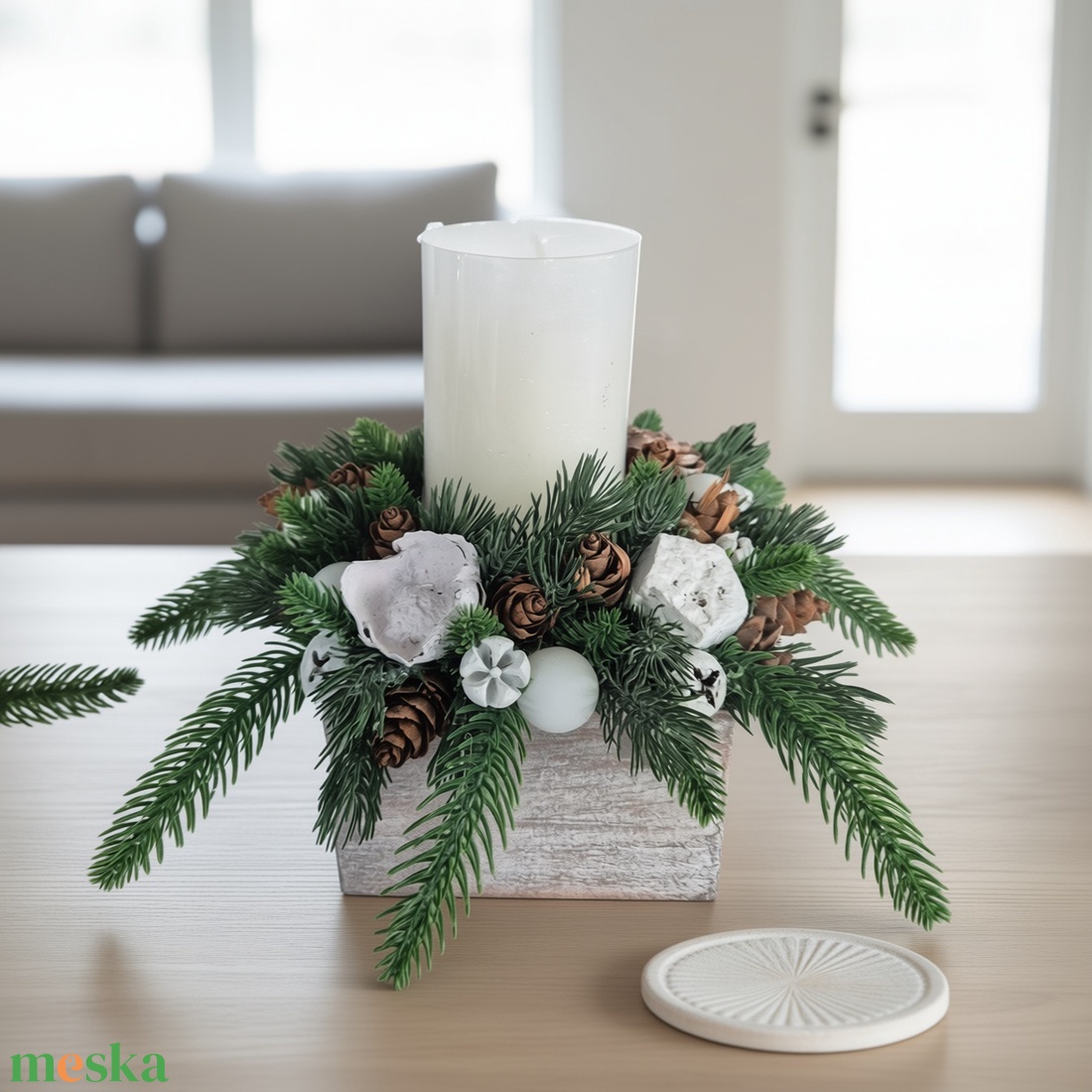Természetes hatású téli asztaldísz � Téli elegancia - karácsony - adventi díszek - adventi gyertyadíszek és koszorúdíszek - Meska.hu