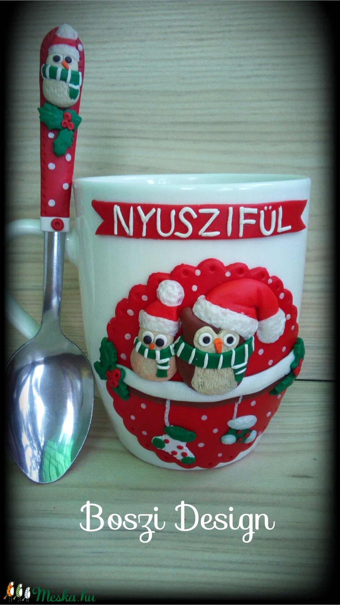 Baglyos bögre + kiskanál. -  - Meska.hu