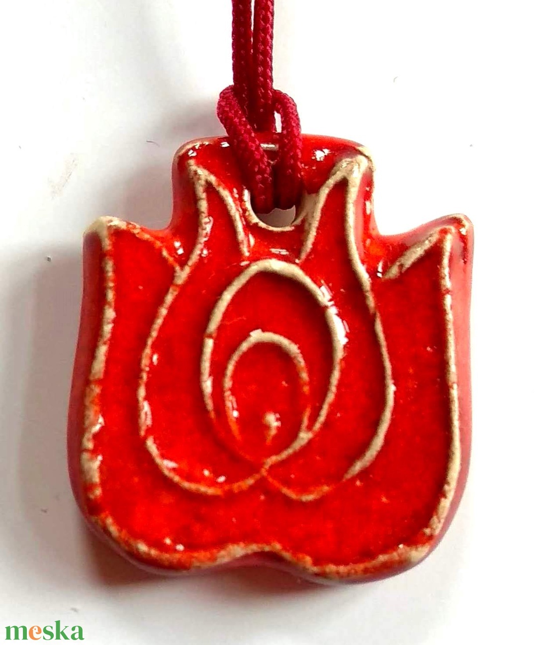 Matyó - piros tulipán nyakbavaló  - ékszer - nyaklánc - medál - Meska.hu