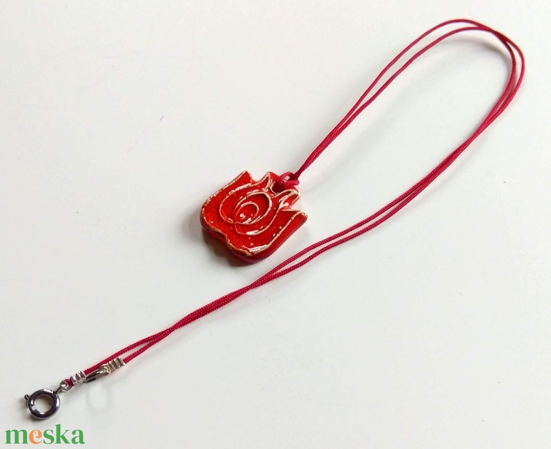 Matyó - piros tulipán nyakbavaló  - ékszer - nyaklánc - medál - Meska.hu
