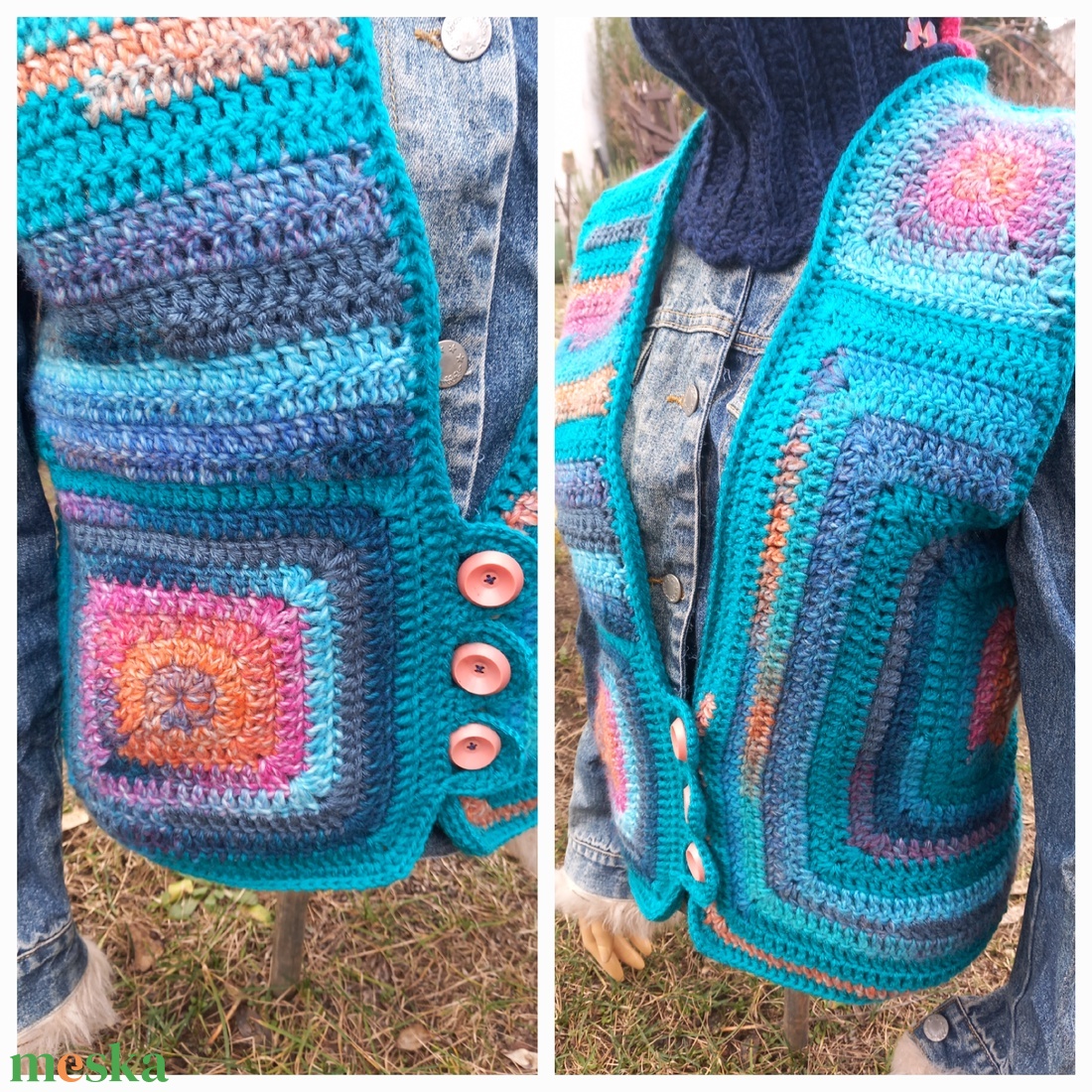 Turchese mellény, horgolt, egyedi - ruha & divat - női ruha - mellény - Meska.hu