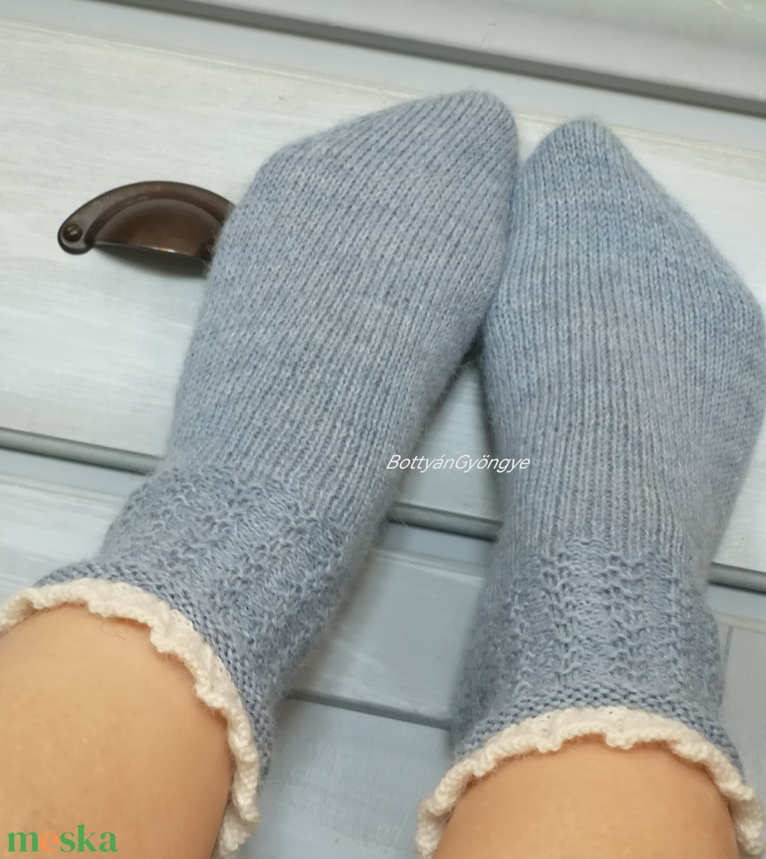 Fodros kötött zokni - kék - ruha & divat - cipő & papucs - zokni - Meska.hu