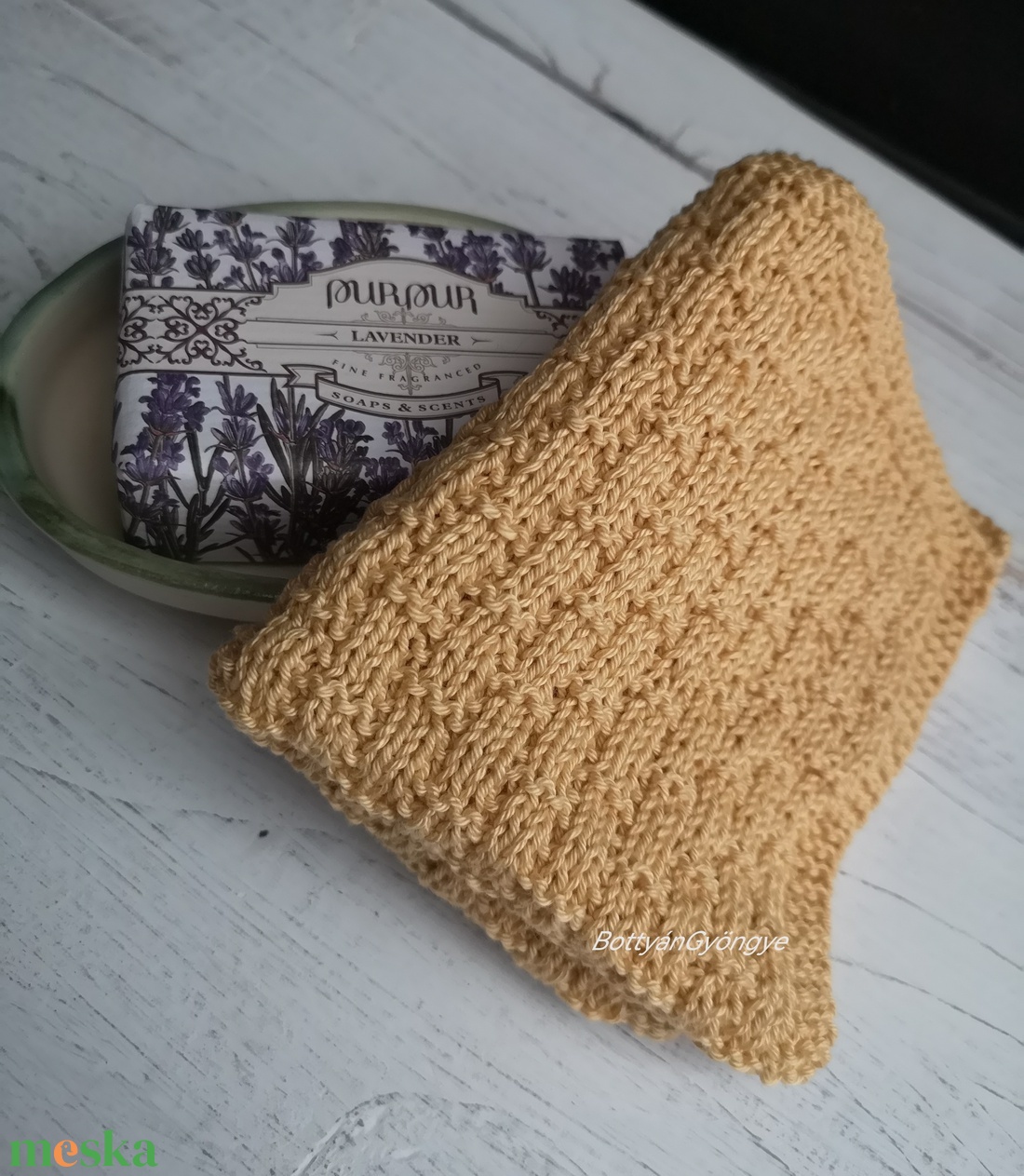 Kötött törlőkendő - mustár - szépségápolás - arcápolás - arclemosó - Meska.hu
