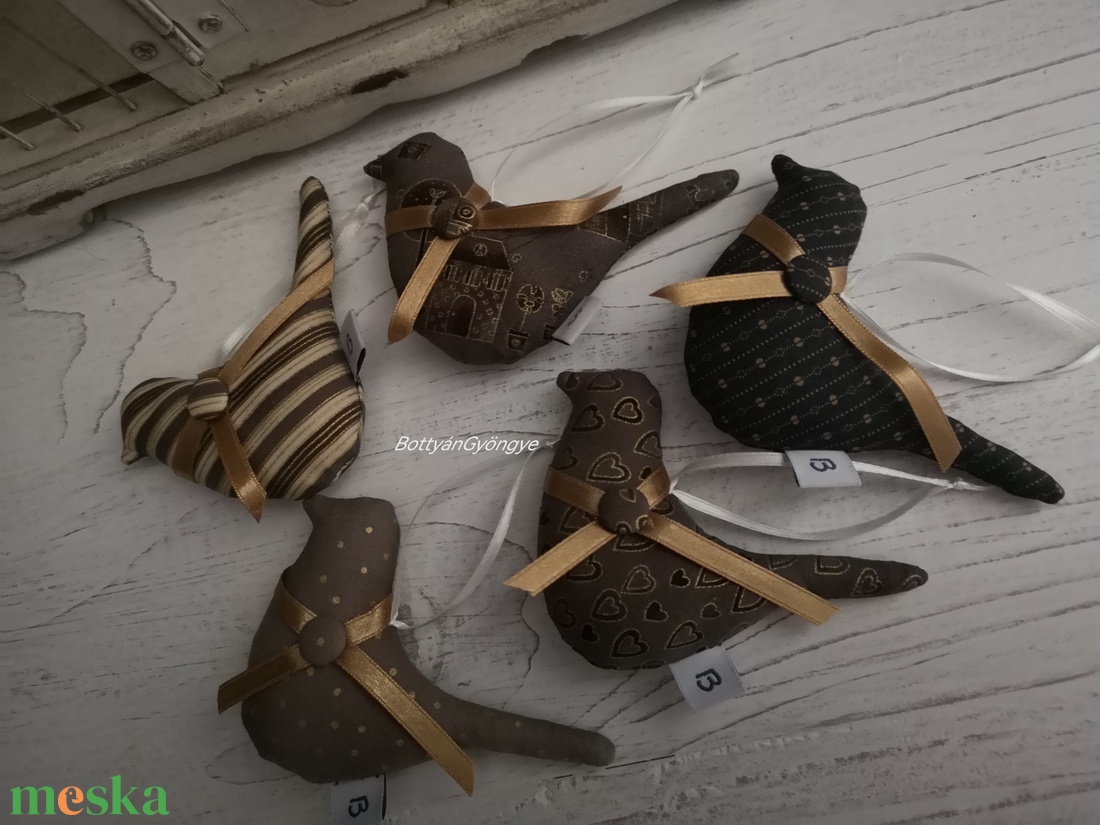 Textil madárkák - barna - arany akciós termékkép 1
