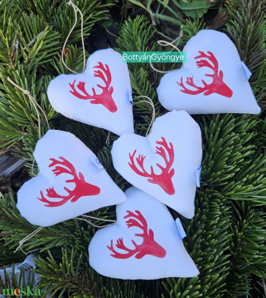Karácsonyi szarvas fejes szívek - nagy - karácsony - karácsonyi lakásdekoráció - karácsonyi manók, figurák - Meska.hu