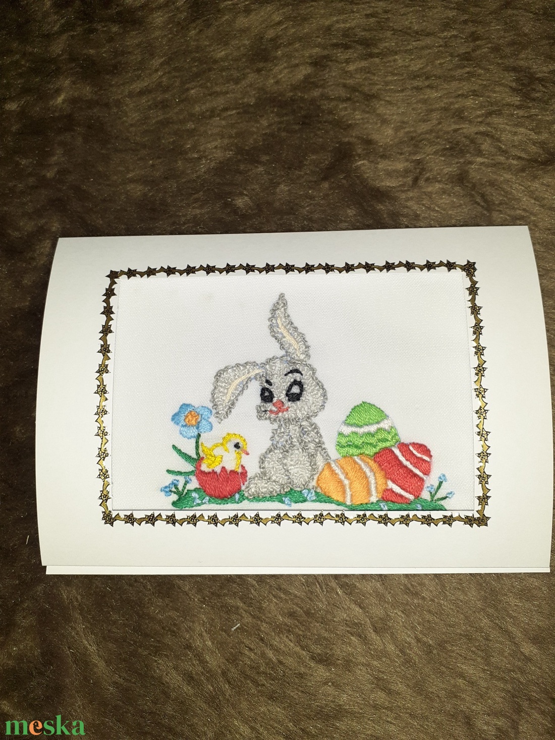 Husvéti Képeslap kézzel himzett - otthon & életmód - papír, írószer - ajándékozás kellékei - ajándékkísérő - Meska.hu