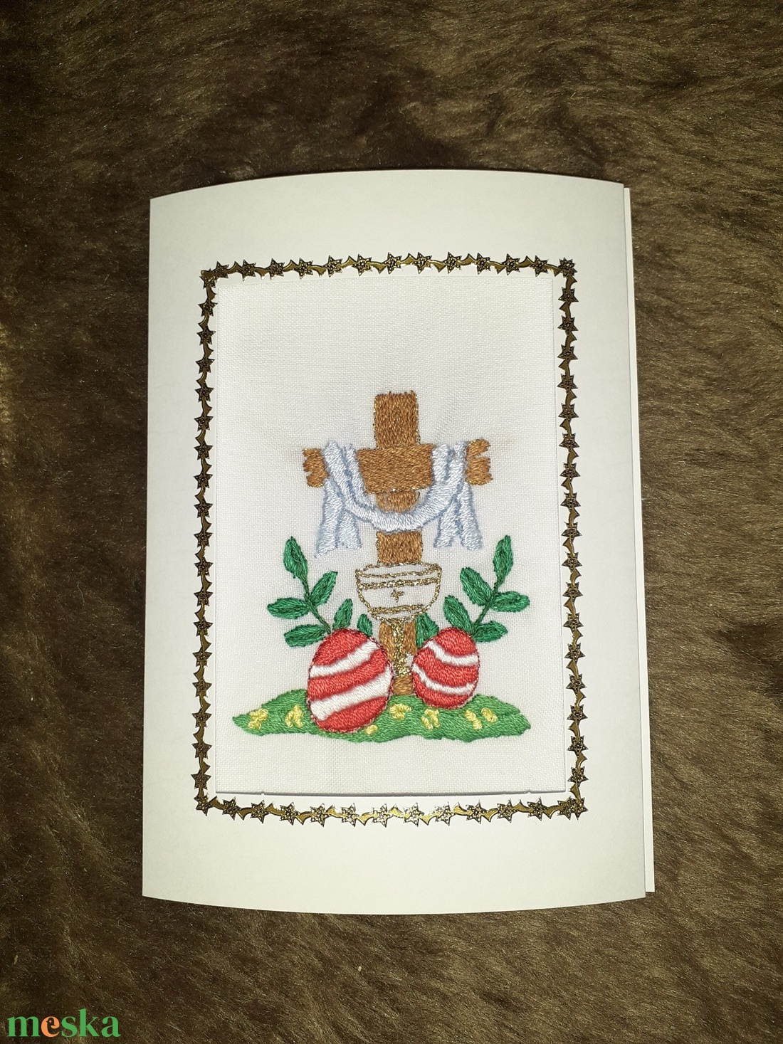 Husvéti Képeslap kézzel himzett - otthon & életmód - papír, írószer - ajándékozás kellékei - ajándékkísérő - Meska.hu