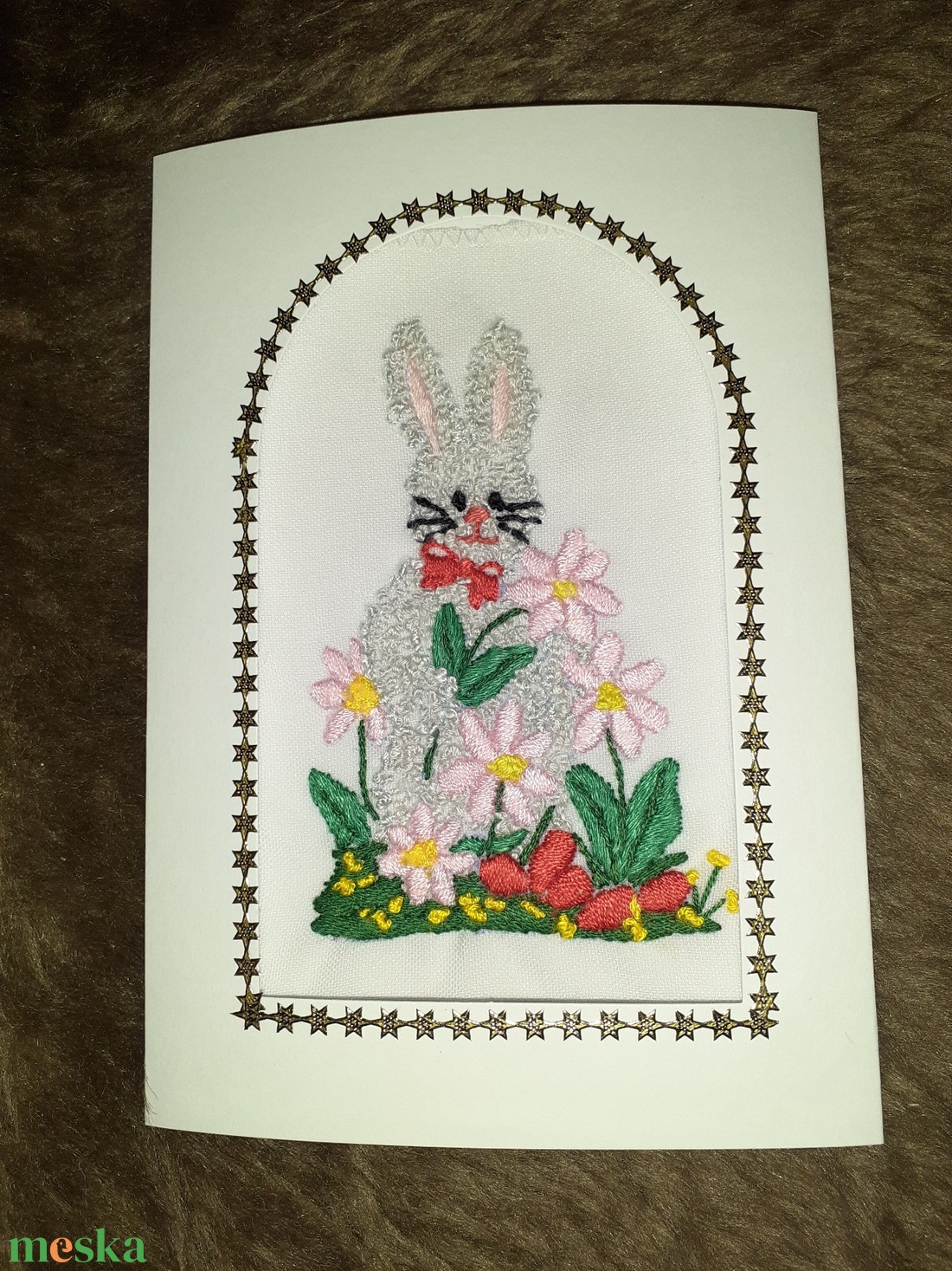 Husvéti Képeslap kézzel himzett - otthon & életmód - papír, írószer - ajándékozás kellékei - ajándékkísérő - Meska.hu