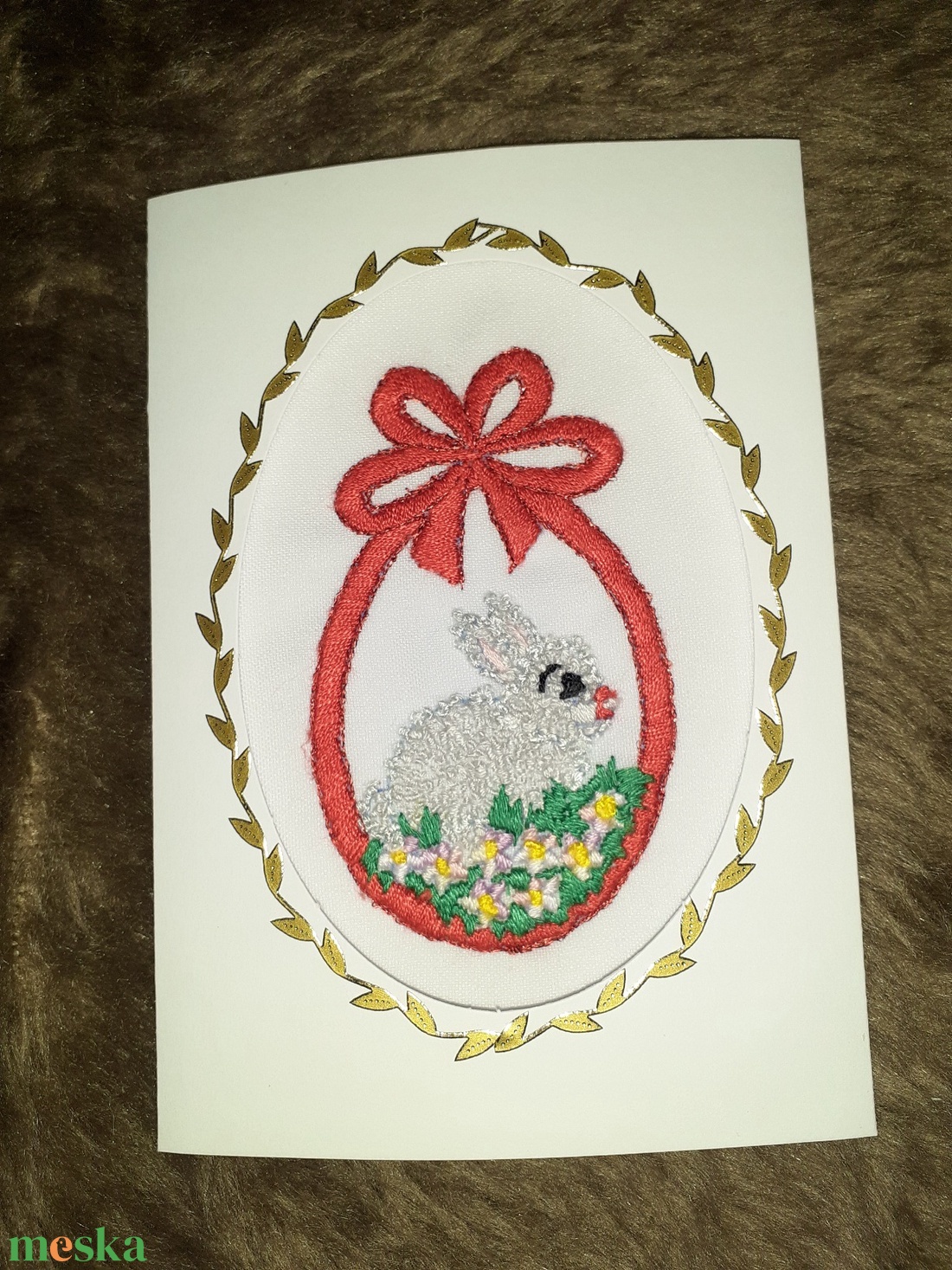Husvéti Képeslap kézzel himzett - otthon & életmód - papír, írószer - ajándékozás kellékei - ajándékkísérő - Meska.hu