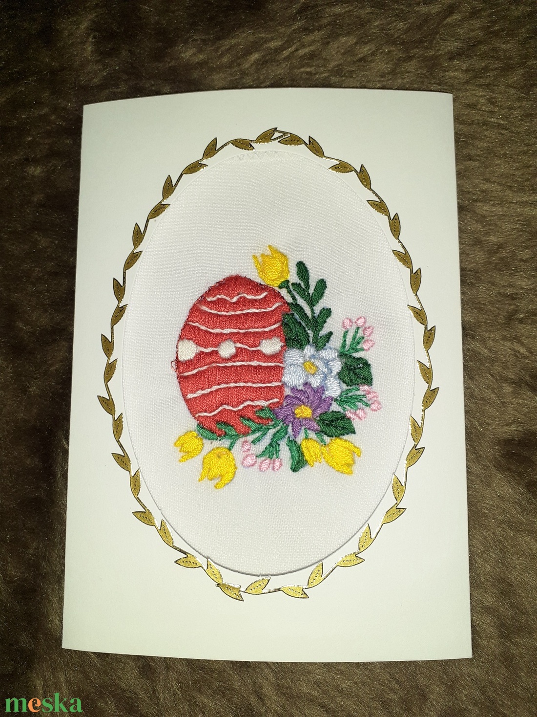 Husvéti Képeslap kézzel himzett - otthon & életmód - papír, írószer - ajándékozás kellékei - ajándékkísérő - Meska.hu