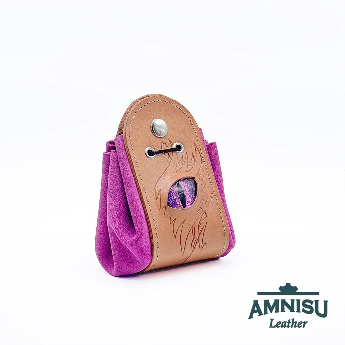 Bézs - pink sárkányszemes bőr 2in1 szütyő és kockatálca - Adriel - játék & sport - szerepjáték - Meska.hu