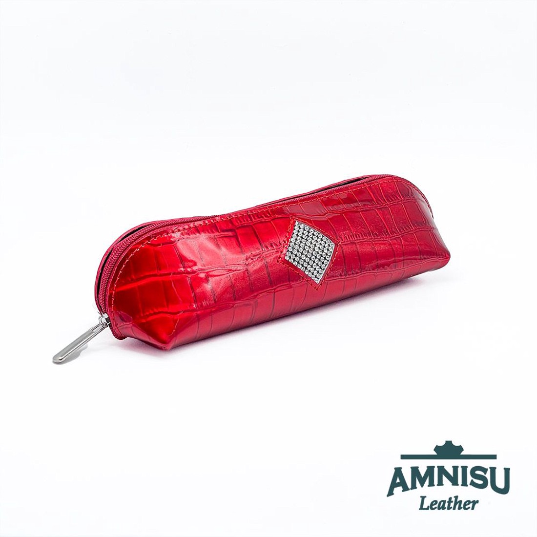 Meggy piros lakk krokkómintás rombusz swarovski köves bőr neszeszer / tolltartó K5023 - táska & tok - neszesszer - Meska.hu