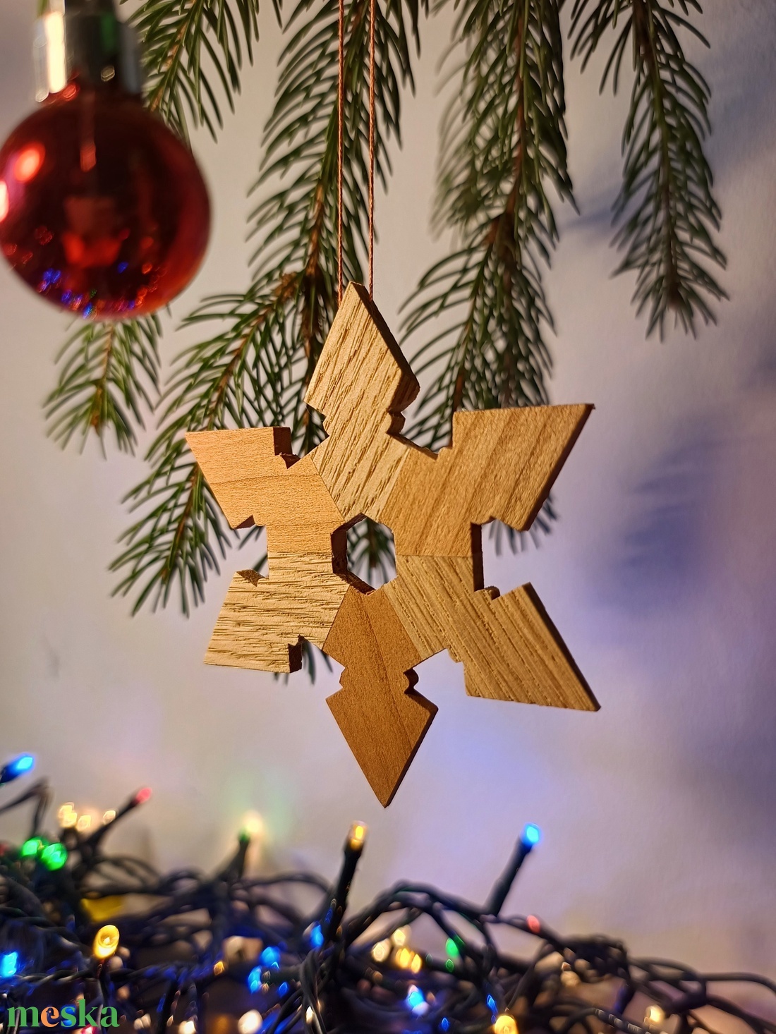 Hópehely karácsonyfadísz cseresznye-és tölgyfából - karácsony - karácsonyi lakásdekoráció - karácsonyfadíszek - Meska.hu