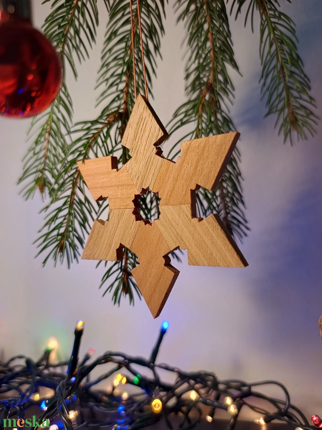 Hópehely karácsonyfadísz cseresznye-és tölgyfából - karácsony - karácsonyi lakásdekoráció - karácsonyfadíszek - Meska.hu