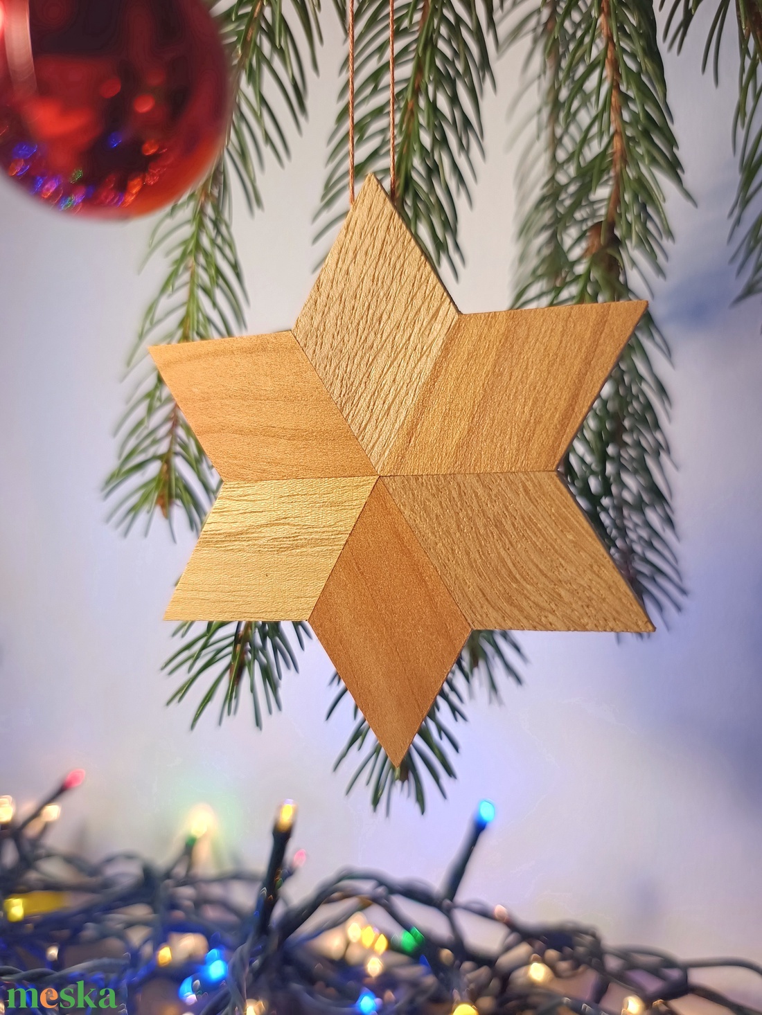 Csillag karácsonyfadísz cseresznye-és tölgyfából - karácsony - karácsonyi lakásdekoráció - karácsonyfadíszek - Meska.hu