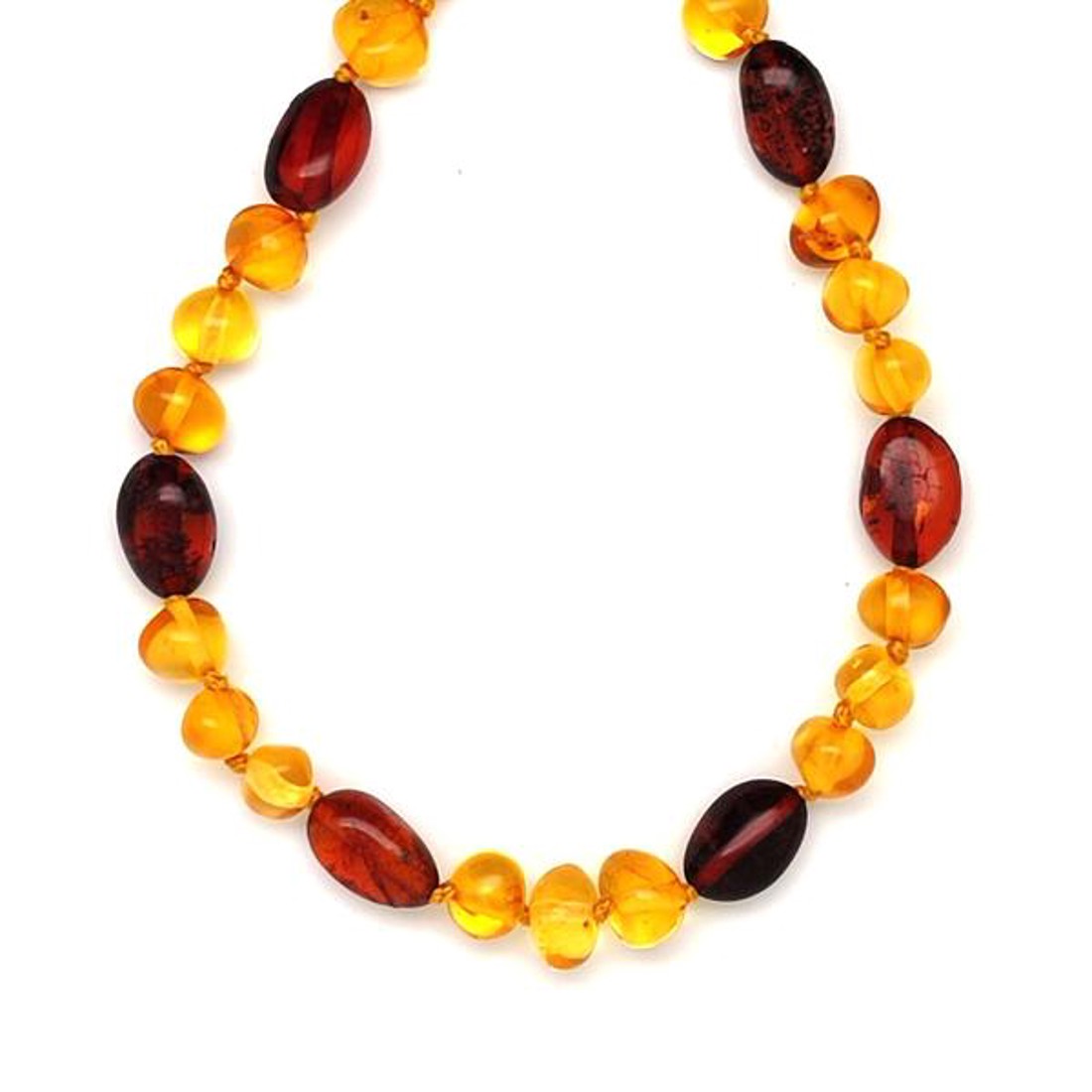 Borostyán sárga kerek barna pebble nyaklánc 45cm - ékszer - nyaklánc - hosszú nyaklánc - Meska.hu