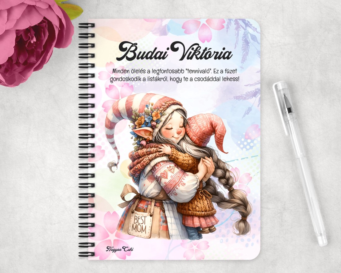 Személyre szabható - Cuki Anya manó és manócskája mintás A5-ös füzet - otthon & életmód - papír, írószer - jegyzetfüzet & napló - Meska.hu