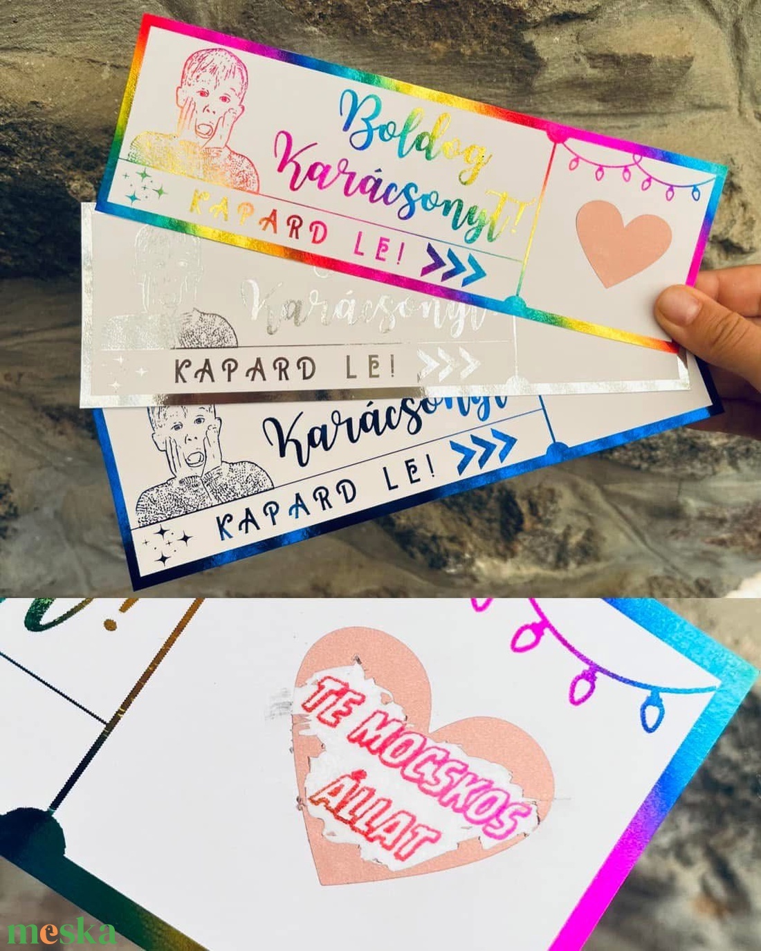 Vicces Karácsonyi Kaparós Sorsjegy - Te Mocskos Állat! Ajándékkísérő (7x21 cm) - Kevin - karácsony - karácsonyi ajándékozás - karácsonyi képeslap, üdvözlőlap, ajándékkísérő - Meska.hu