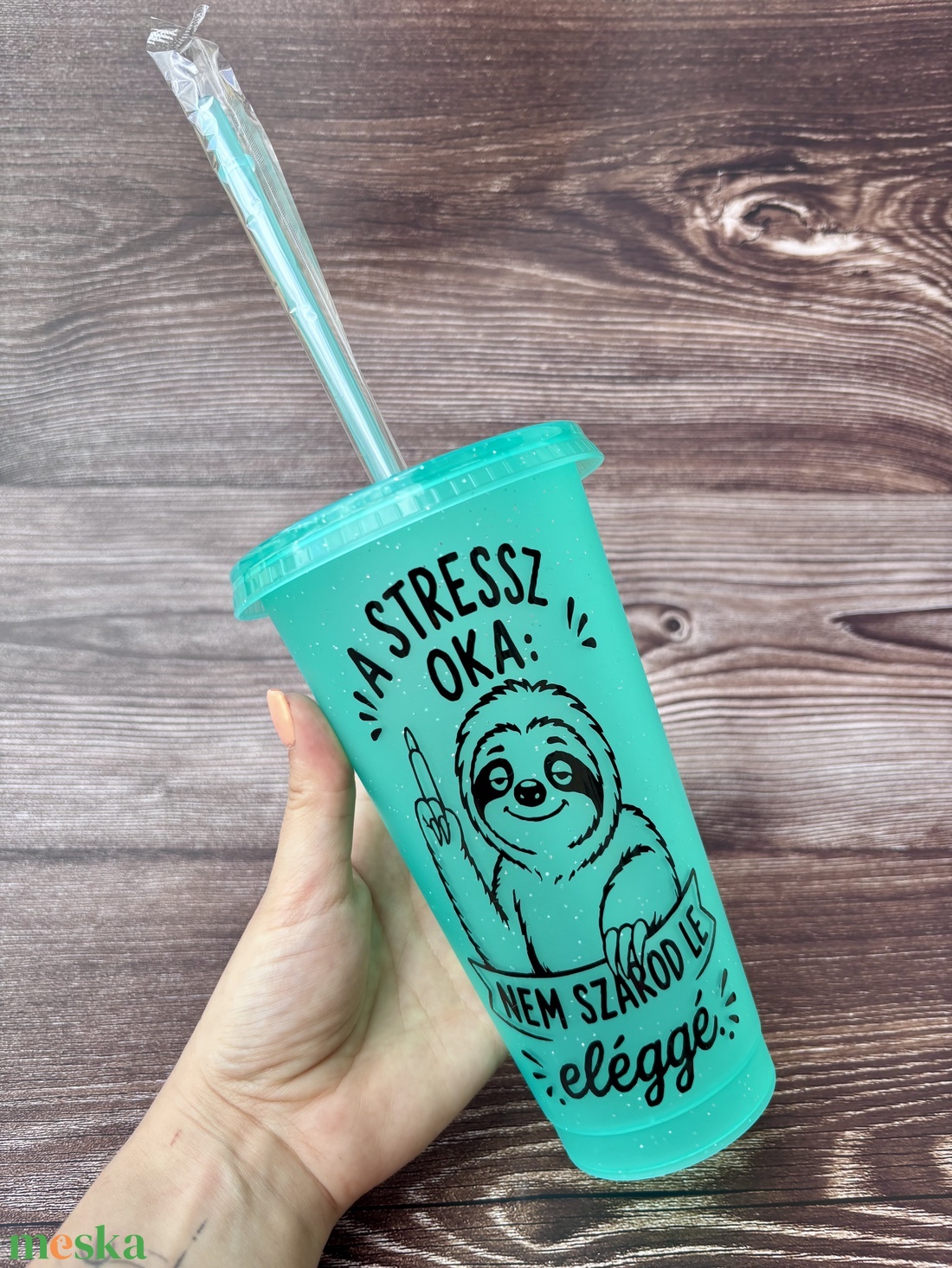 Vicces lajhár mintás 710 ml-es pohár tetővel és szívószállal  - otthon & életmód - konyhafelszerelés, tálalás - tálalás - pohár - Meska.hu