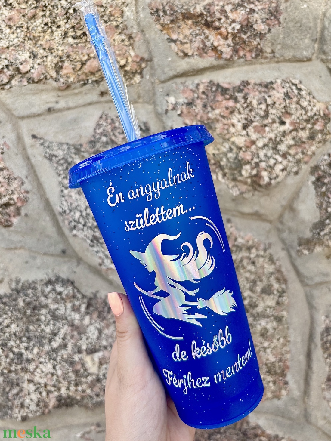 Vicces boszorkány mintás 710 ml-es pohár tetővel és szívószállal � �Én angyalnak születtem de később férjhez mentem!  - otthon & életmód - konyhafelszerelés, tálalás - tálalás - pohár - Meska.hu