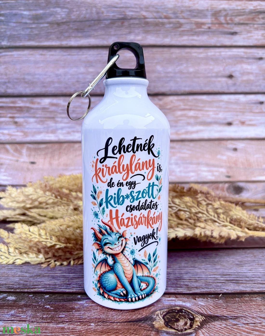 Vicces sárkányos kulacs � Lehetnék királylány is � 600 ml, 2 féle kupakkal - otthon & életmód - konyhafelszerelés, tálalás - italos kellékek - kulacsok - Meska.hu