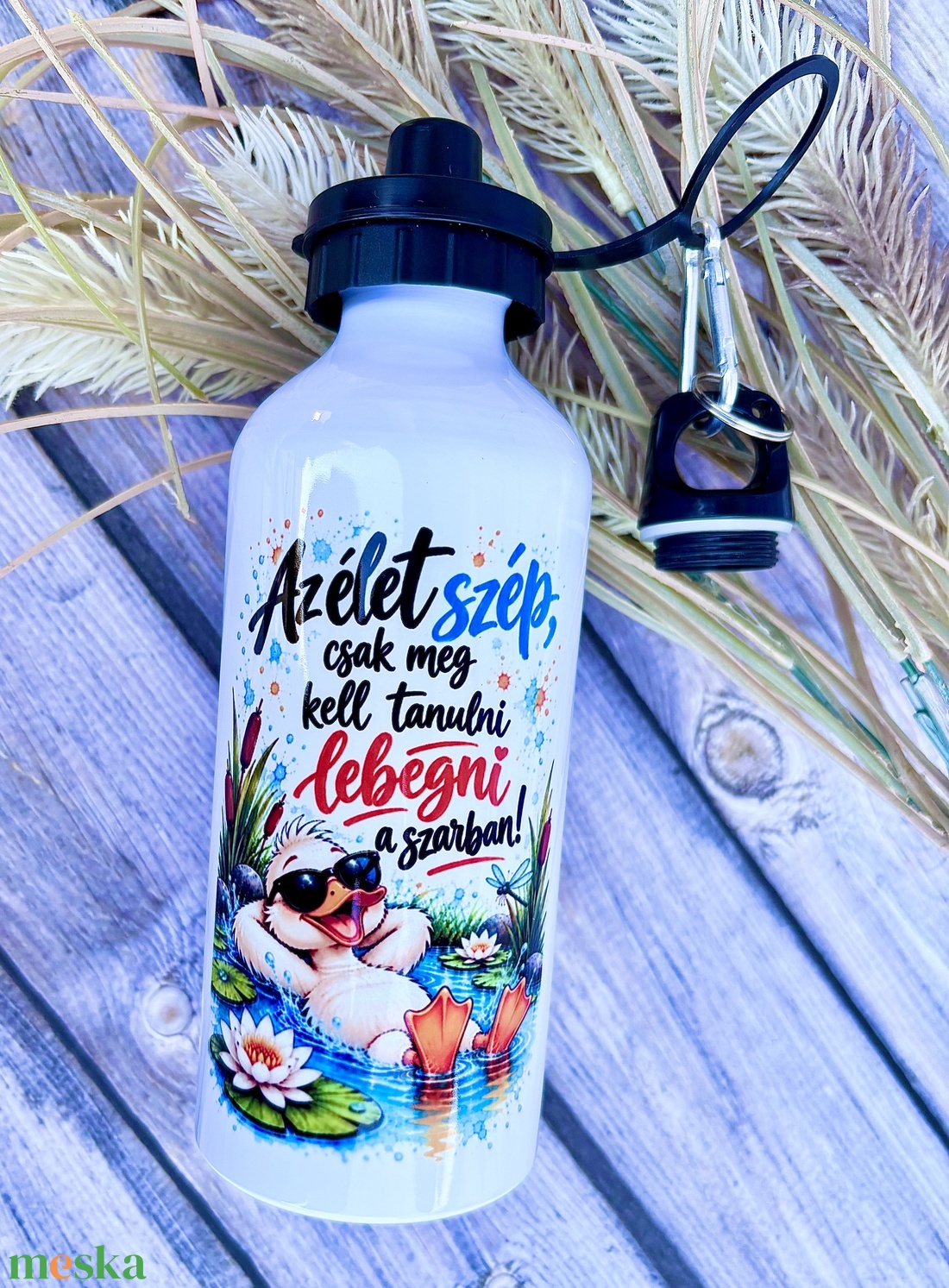 Vicces kacsás kulacs � Az élet szép, csak meg kell tanulni lebegni � 600 ml - otthon & életmód - konyhafelszerelés, tálalás - italos kellékek - kulacsok - Meska.hu